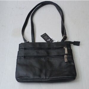 2/$50 New Black Faux Leather Shoulder Bag With RFID Protection - Small